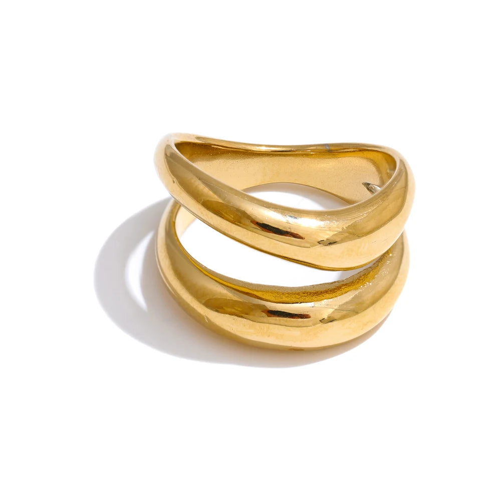 Double Layer Geometric Ring Gold